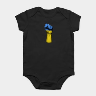 Flag of Ukraine on a Raised Clenched Fist Baby Bodysuit